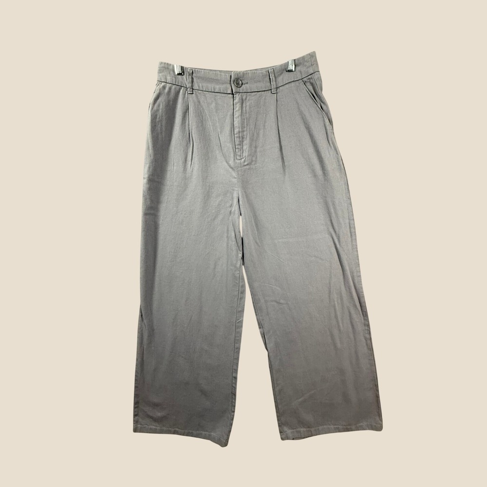 Rewash Brand Grey Linen Blend Wide Leg Pleated High Rise Trousers Pants 29 Waist